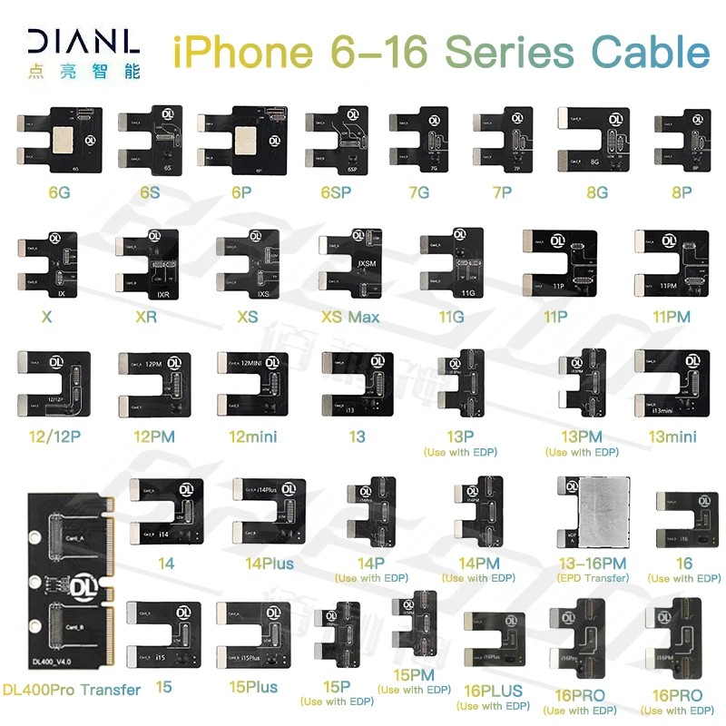 

DL400 Pro LCD iPhone 16 15 14 13 12 11 Screen Test Cable, 3D Display Diagnostic Flex for Models 6 to 17 Pro Max/Plus