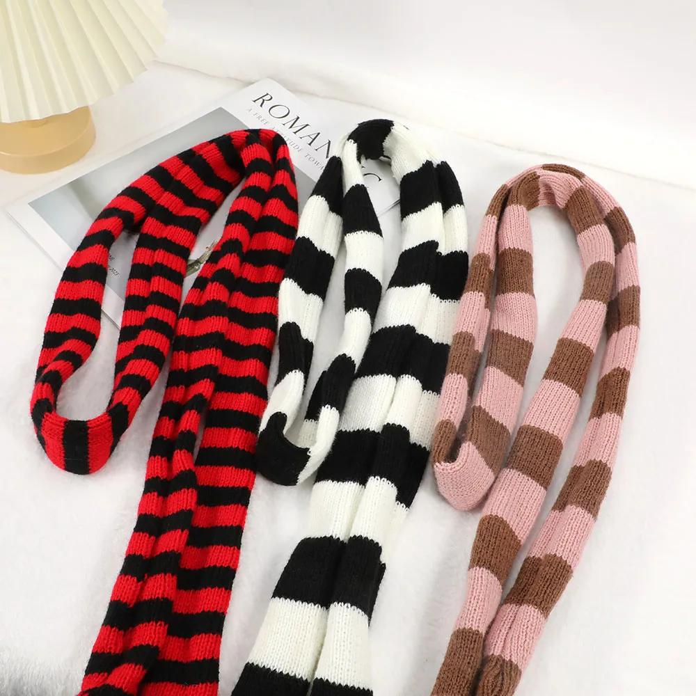 2024 Y2K Knitted Long Scarves Fashion Korean Style Harajuku Neck Tie Neckerchief Autumn Winter Warm Scarf Girls Decorative Scarf