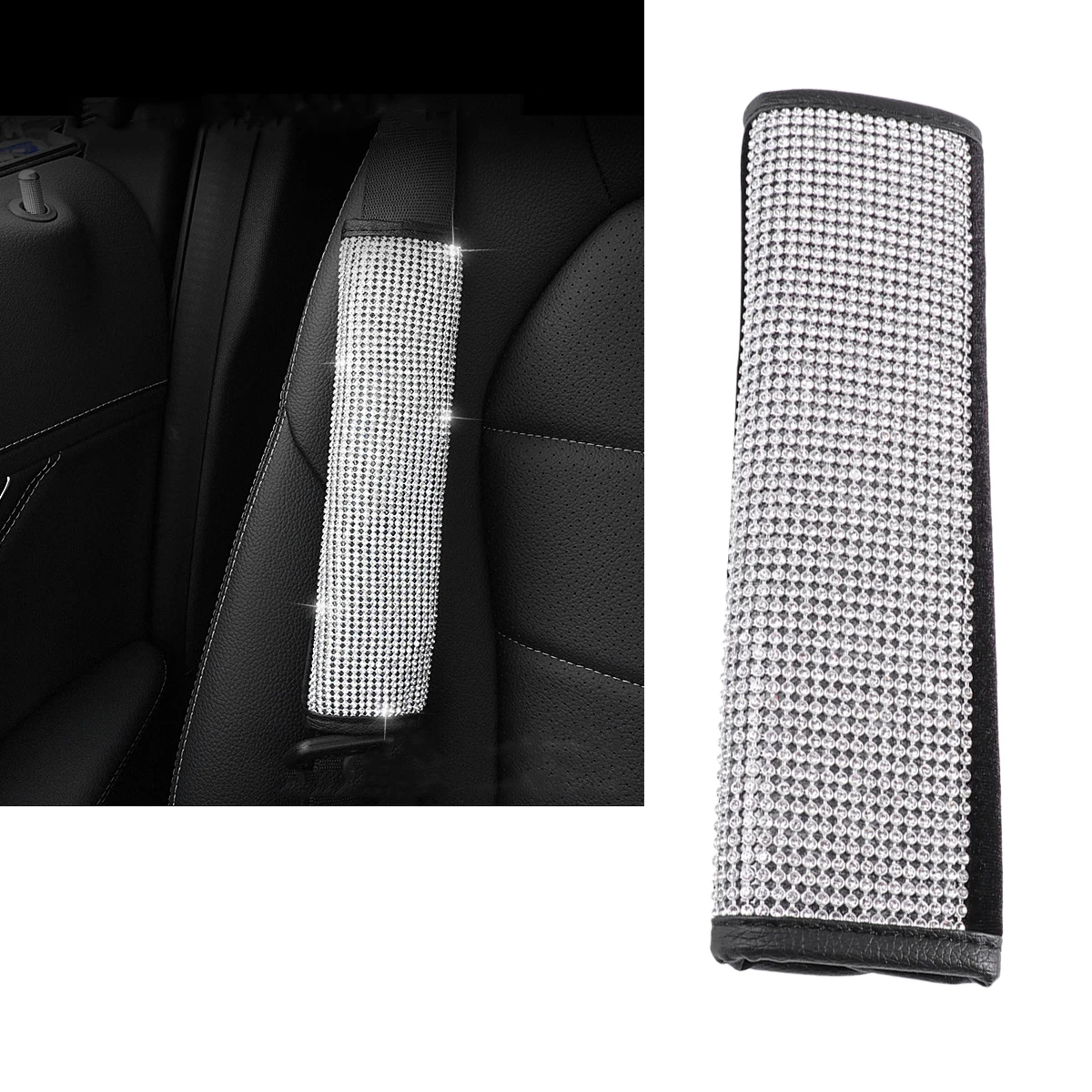 

Rhinestone Car Belt Protector Covers Diamond Belt Shoulder Pads Cushion Safe Pad Luxury Textured