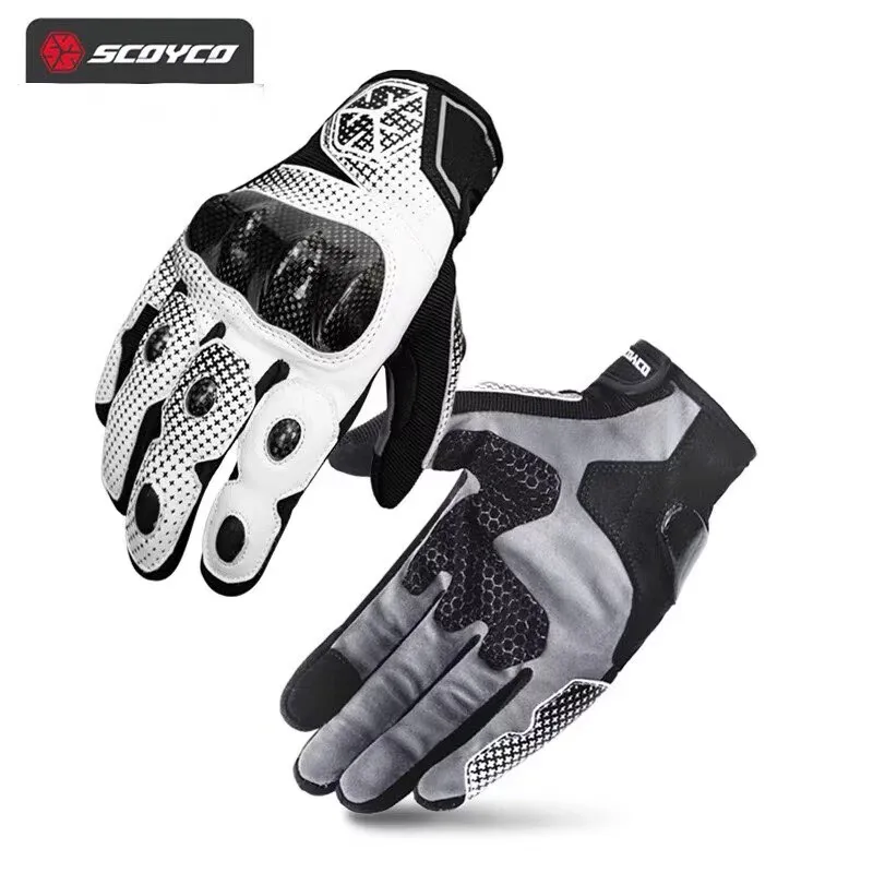 SCOYCO Motorcycle Gloves Summer Breathable Full Finger Motorbike Gloves Men Women Carbon Fiber Cycling Gear