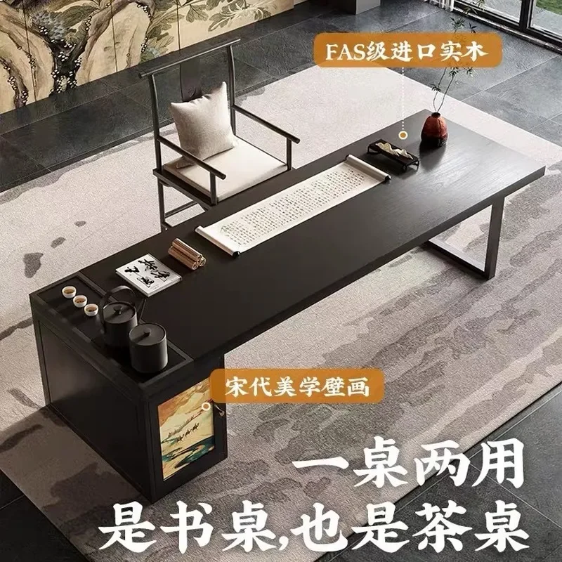 New Chinese Style Black Solid Wood Tea Table Large Zen Board for Office Hotel Reception Home Living Room with Chairs