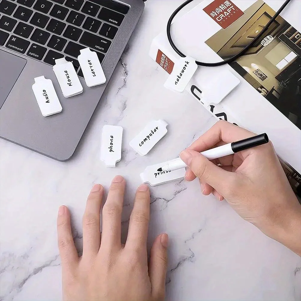100pcs White Cable Labels - Self-Adhesive Writable Cord Tags for Office/School Organization, Easy Cable Management image 4