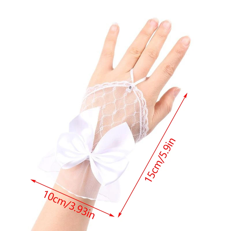 1Pairs Short Fingerless Sleeves Decoration Nails Accessories Photography Lace Mesh Hollow Bow Gloves Nail Gel Polish Display