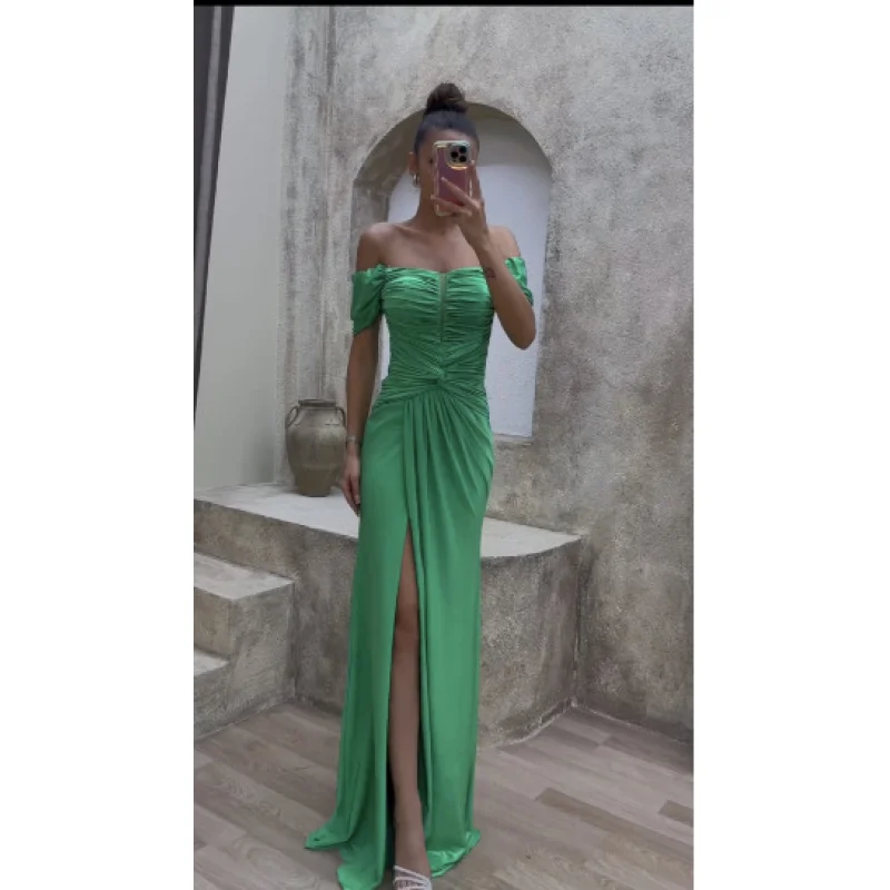 

Middle East New Graceful Tube Top off-Shoulder High Waist Backless Pleated Party Ladies Dress