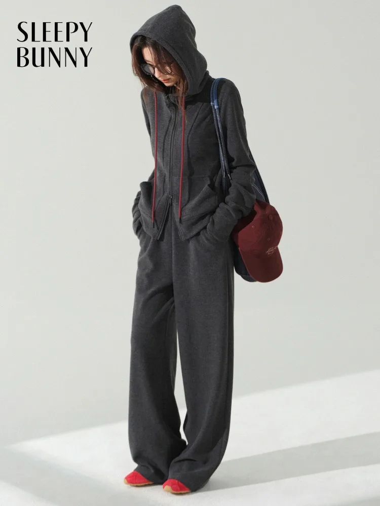 Two Piece Tracksuit Set Casual Zip Up Hoodie and Elastic Waist Wide Leg Pants Women Soft Stretchy Sportswear Outfit for Daily