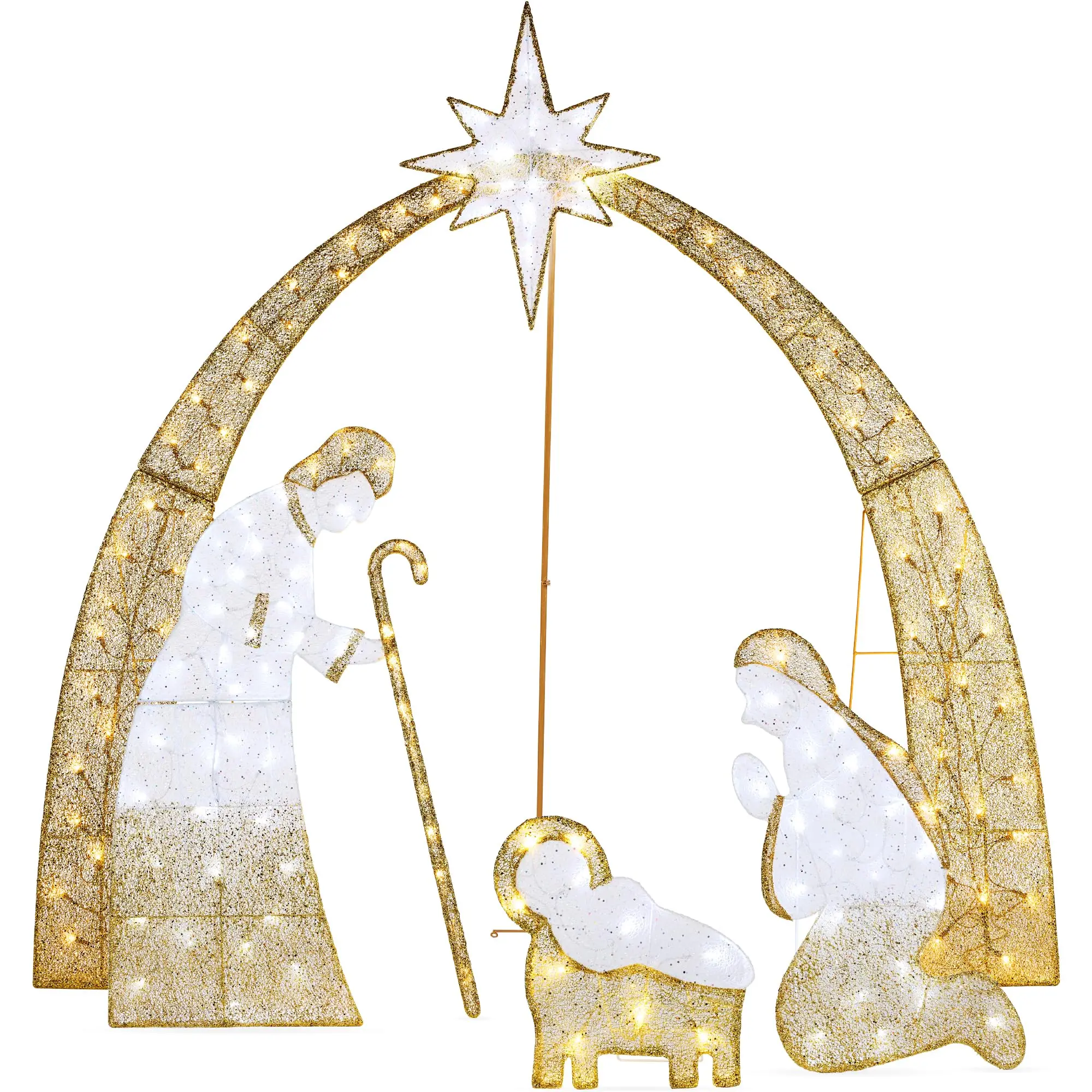6ft Lighted 2D Outdoor Nativity Scene, Christmas Arch Holy Family Yard Decoration w/ 170 LED Lights, Stakes, Zip Ties