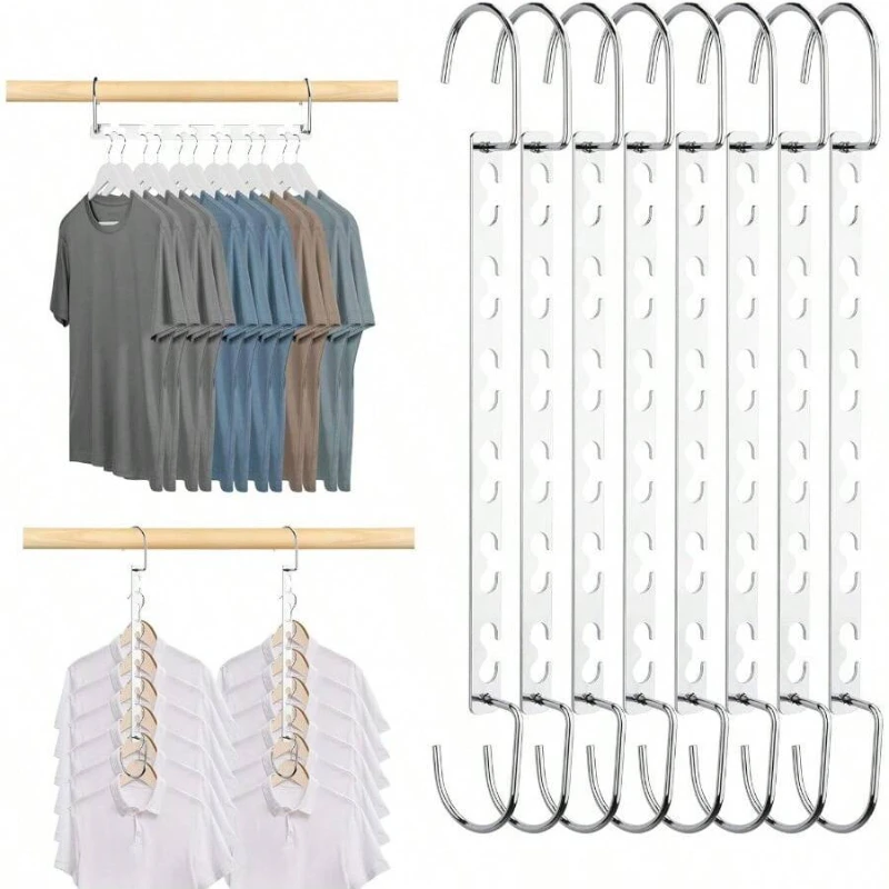 

8 Pack Space Saving Hangers, Metal Magic Hangers Hooks For Closet, Multiple Hangers In One, Space Saver Closet Organizers And St