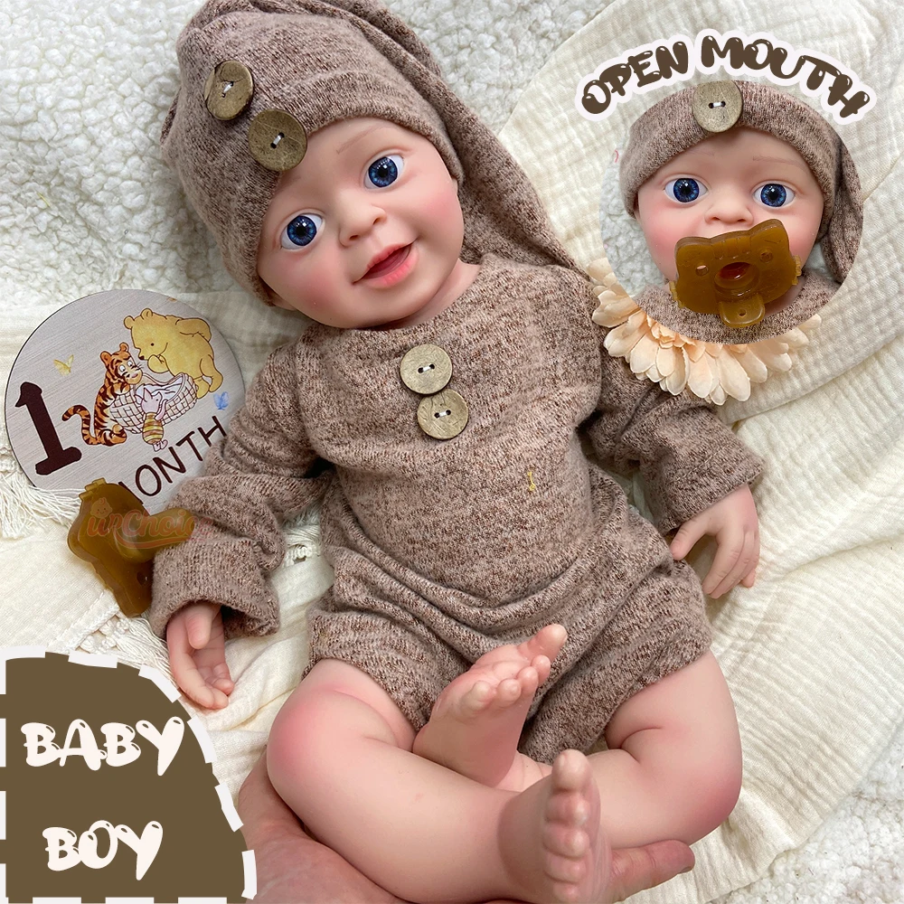 

45CM Real Touch Silicone Reborn Baby Boy Open Eyes Real Skin Details Handmade 1:1 Weight Can Makeup Elderly Care Gift Doll DIY