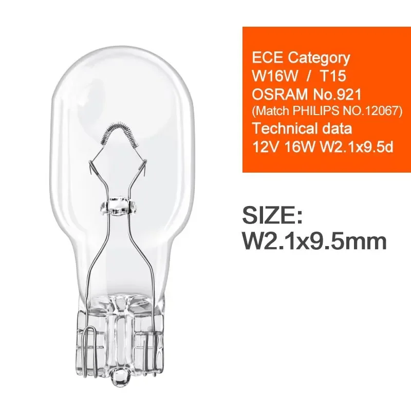 OSRAM Auto Halogeen Signaal Lamp T15 T16 12V 921 W16W Standaard Originele Turn Licht Achteruitrijlicht Indicator licht Achterlicht 2 stuks