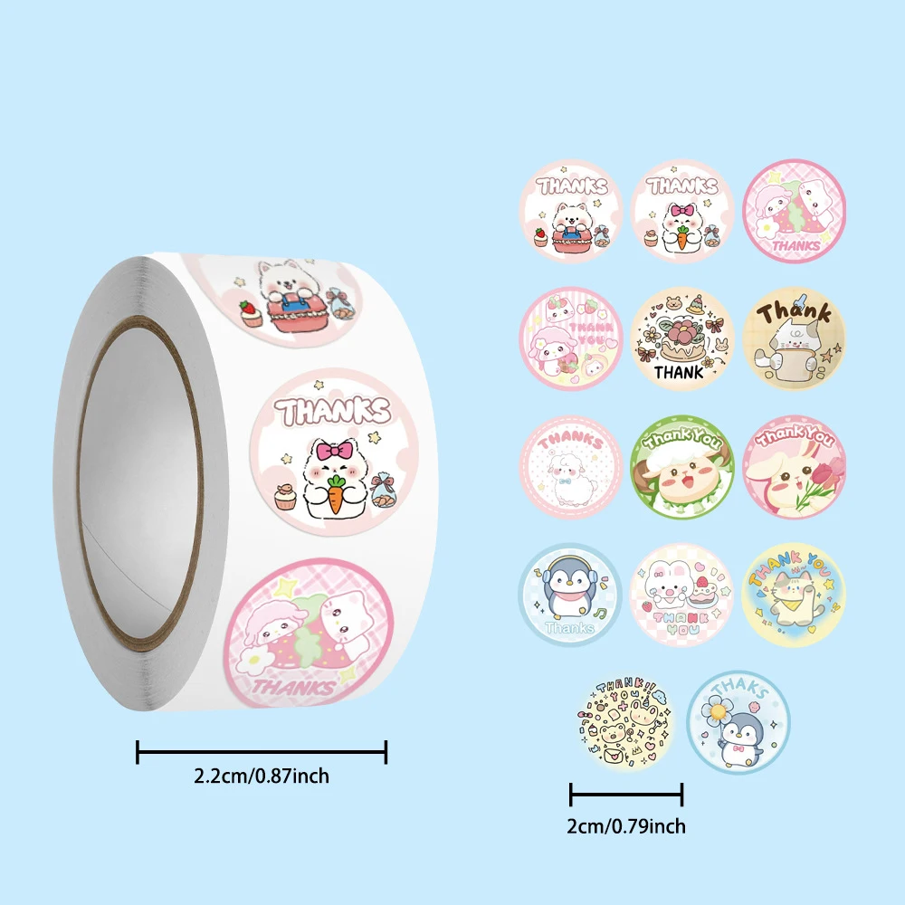 500Pcs/Roll Circular Thank Animal Graffiti Stickers Cartoon Cute DIY Guitar Phone Laptop Suitcase Water Cup Skateboard Decals