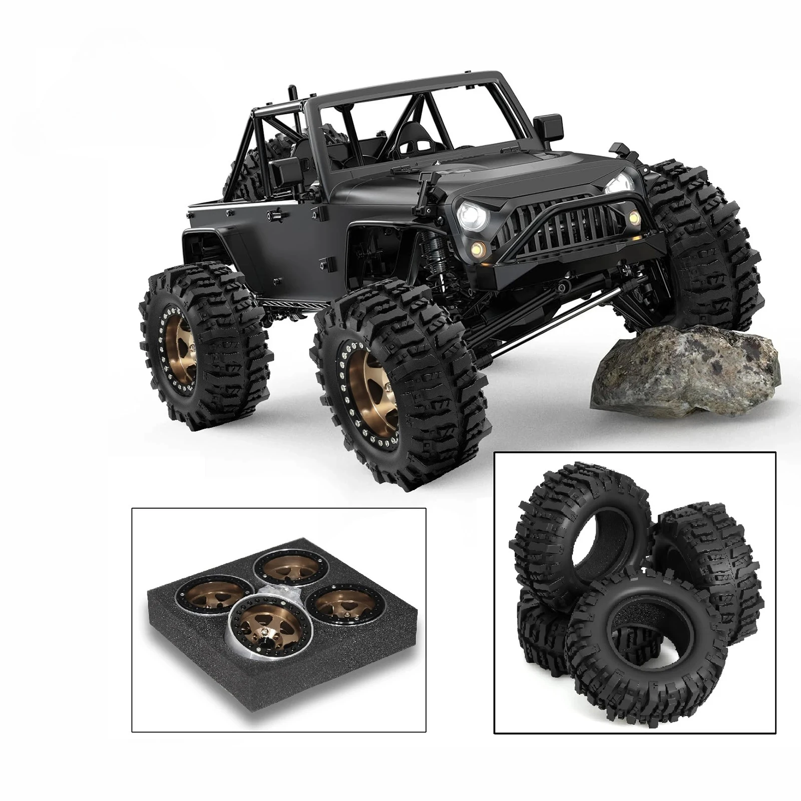 4pcs pneu de borracha RC de 1,9 polegadas 95 mm |   Pneu de cascalho/escalada SCX10 II·TRX4·D90 Axial 90046/90047 universal