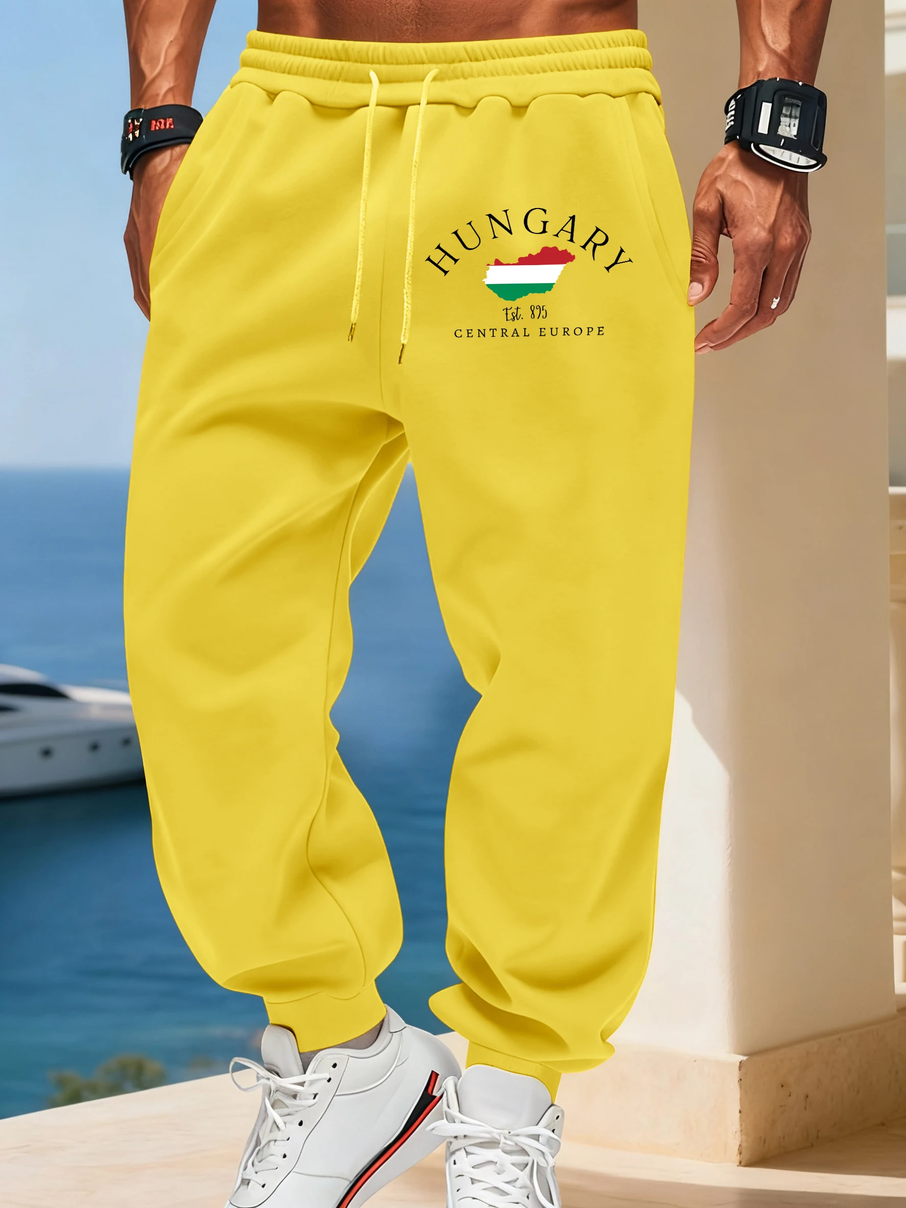 Hongrie Est. 895 drapeau imprime homme mode polyvalent pantalon cordon automne Britches Joggers pantalon de survêtement décontracté Sport pantalons de Sport