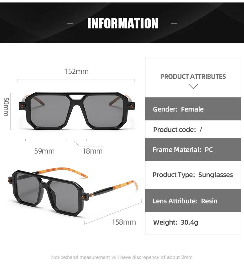 Neue modische quadratische Sonnenbrille für Damen und Herren, Vintage-Markendesigner, Punk-Sonnenbrille, klare Gläser, Spiegelbrille – Detail 28