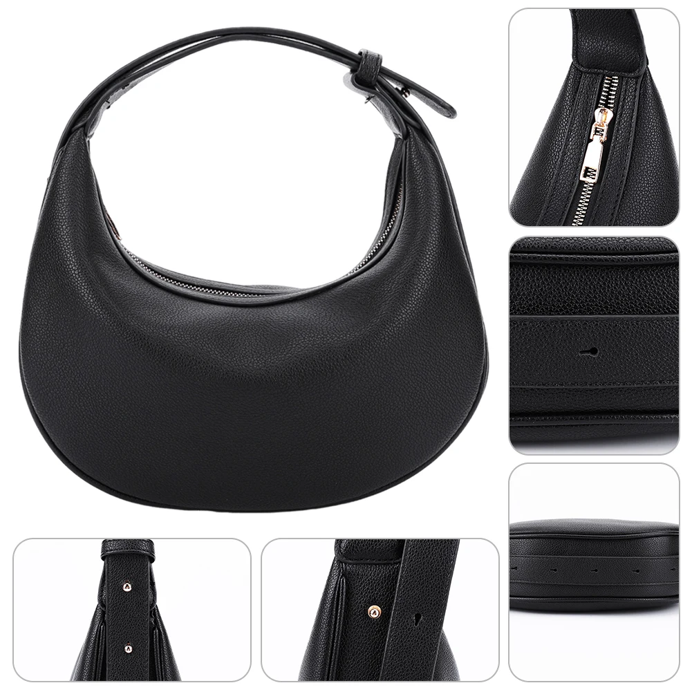 

Crescent Shoulder Bag PU Leather Trendy Crossbody Bag with Adjustable Strap Small Tote Solid Color Dumpling Bag for Women