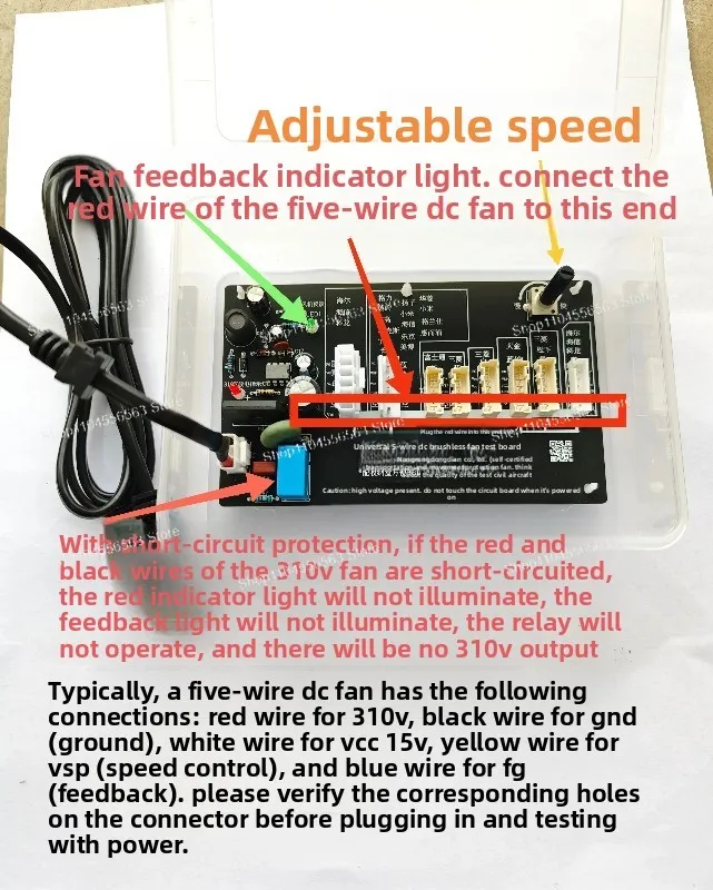 5-Wire DC Brushless Fan Motor Tester Test Board for Air Conditioner – Universal Diagnostic Tool 0-100% Speed Adj