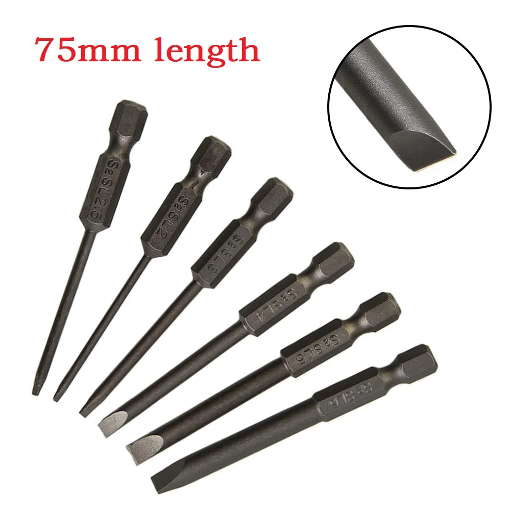 

6Pcs/Set 75mm Slotted Tip Screwdriver Bits 1/4 Inch Hex Shank Screw Drivers Bits Flat Head Slotted Tip Magnetic Screwdrivers Bit