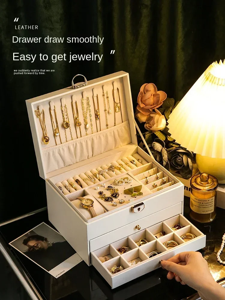 Three-layer Jewelry Storage Box for High-end Exquisite Necklaces, Earrings,Gold Jewelry and Hand Accessories with Large Capacity