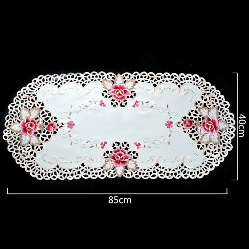 Oval Vintage Embroidered Lace Tablecloth Elegant European Rustic Floral Table Decor Floral Satin Fabric Table Cloth Home Decor