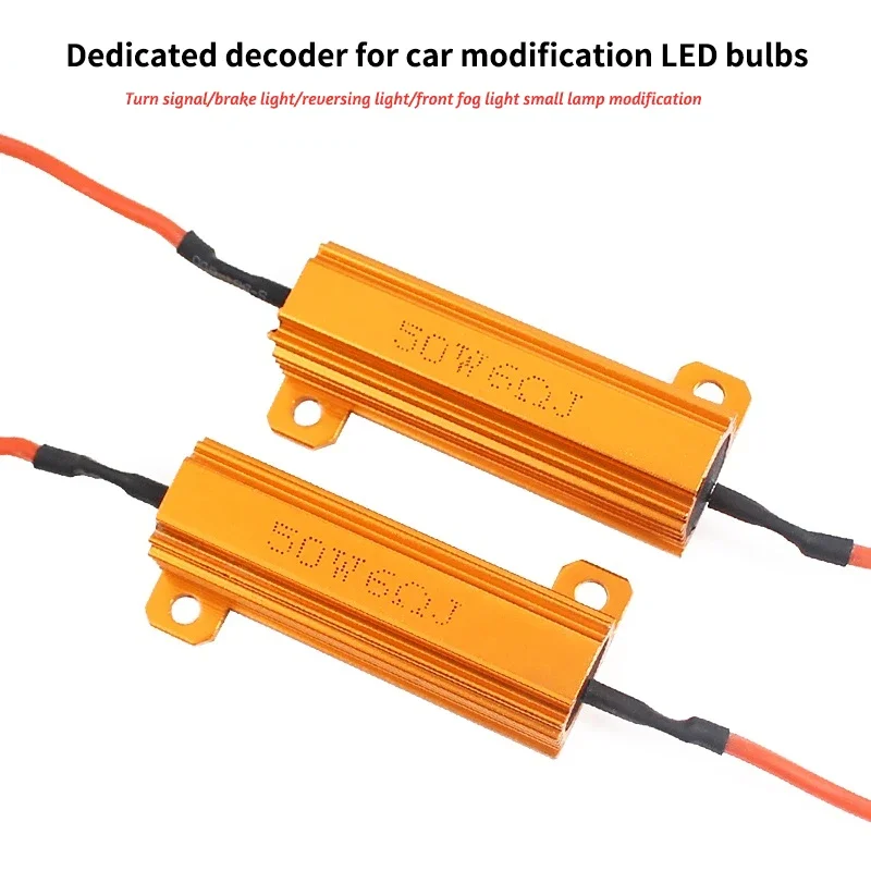 2 Set 50W resistor LED aluminium daya logam Resistor cangkang 6ohm 8ohm 10ohm dekoder LED resistor beban mobil
