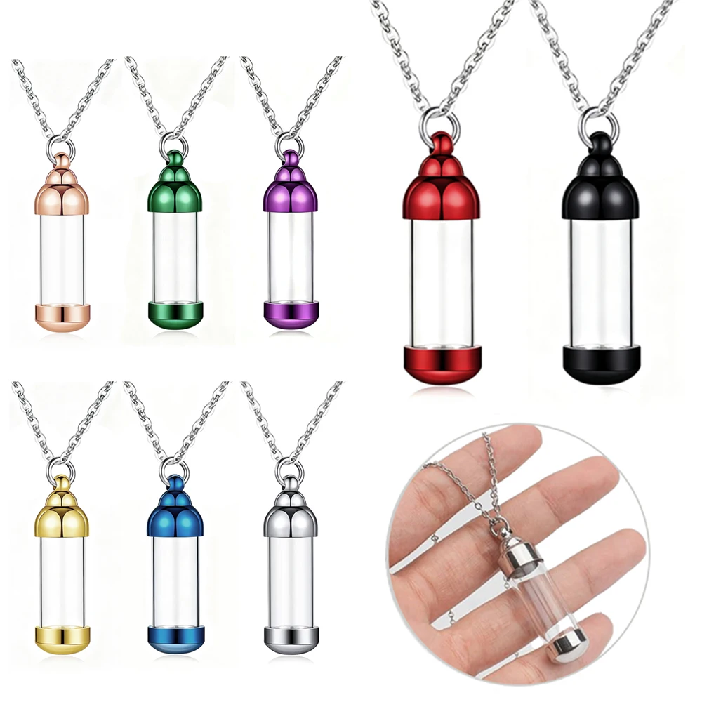 8-Farbiger Edelstahl Glas Einäscherungsurnen-Anhänger, Aschebehälter Gedenkanhänger Halskette mit Kette, Andenken-Schmuck – Detail 1