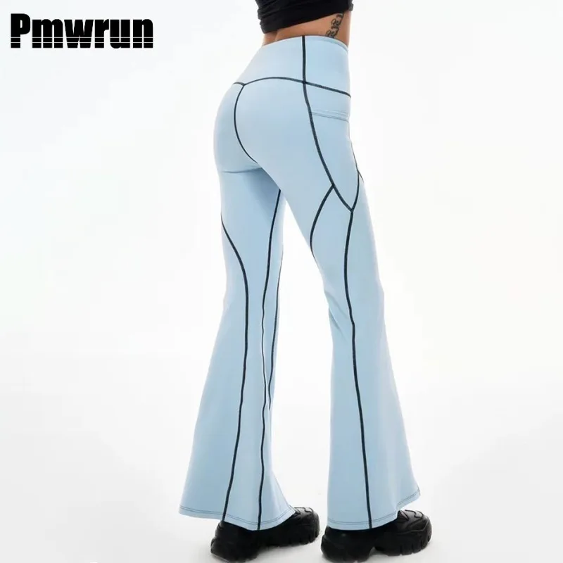 

Pmwrun Брюки для йоги с высокой талией Спортивные брюки для фитнеса с широкими штанинами Тонкие расклешенные брюки Ming Повседневные брюки для бега Брюки-клеш для тренировок Женские