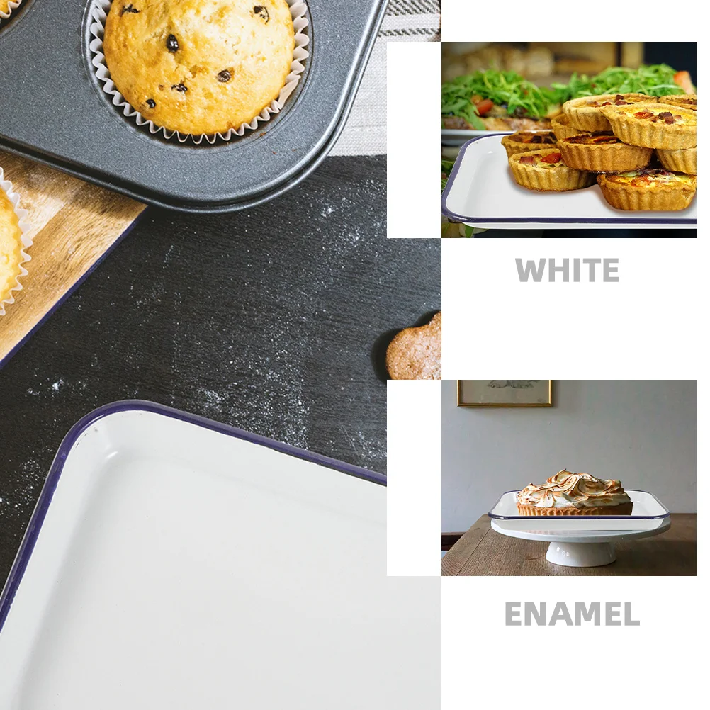 

Rectangular Enamel Baking Tray White Ceramic Cookie Sheet Non-Stick Pan Oven Pancake Serving Tray Kitchen Baking