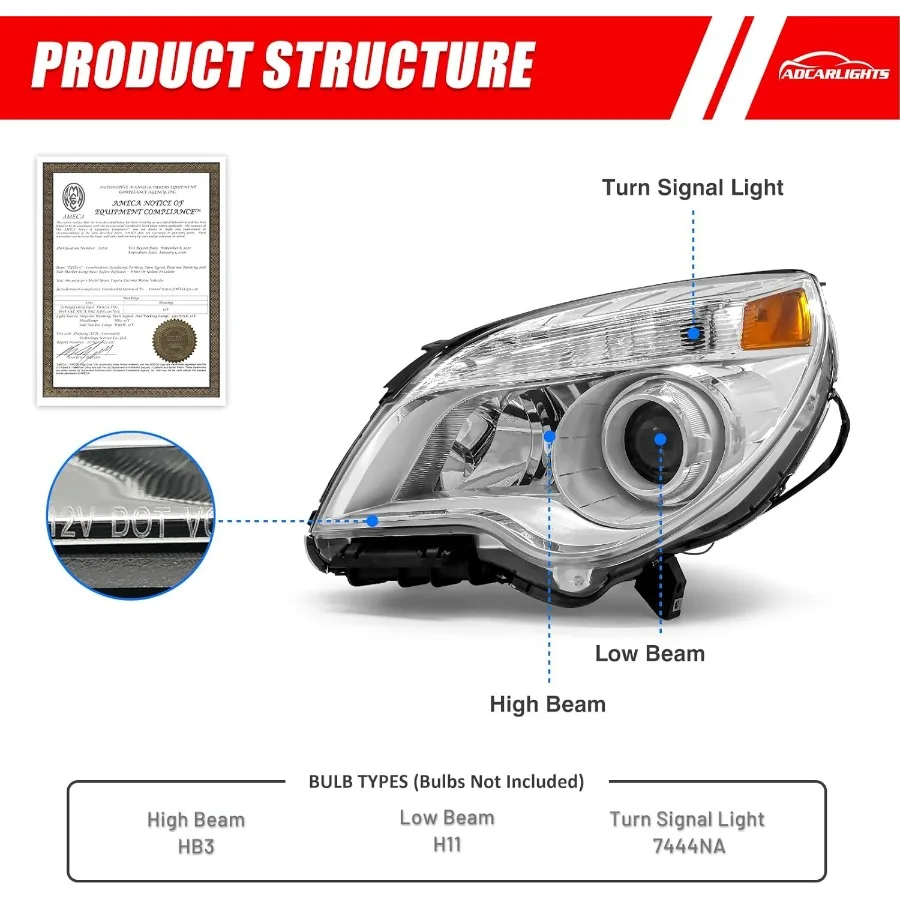المصابيح الأمامية المتوافقة مع Chewrolet Eouinox 2010 2011 2012 2013 2014 2015 Chevy Equinox LS LT واضح عدسة كروم الإسكان العنبر #4