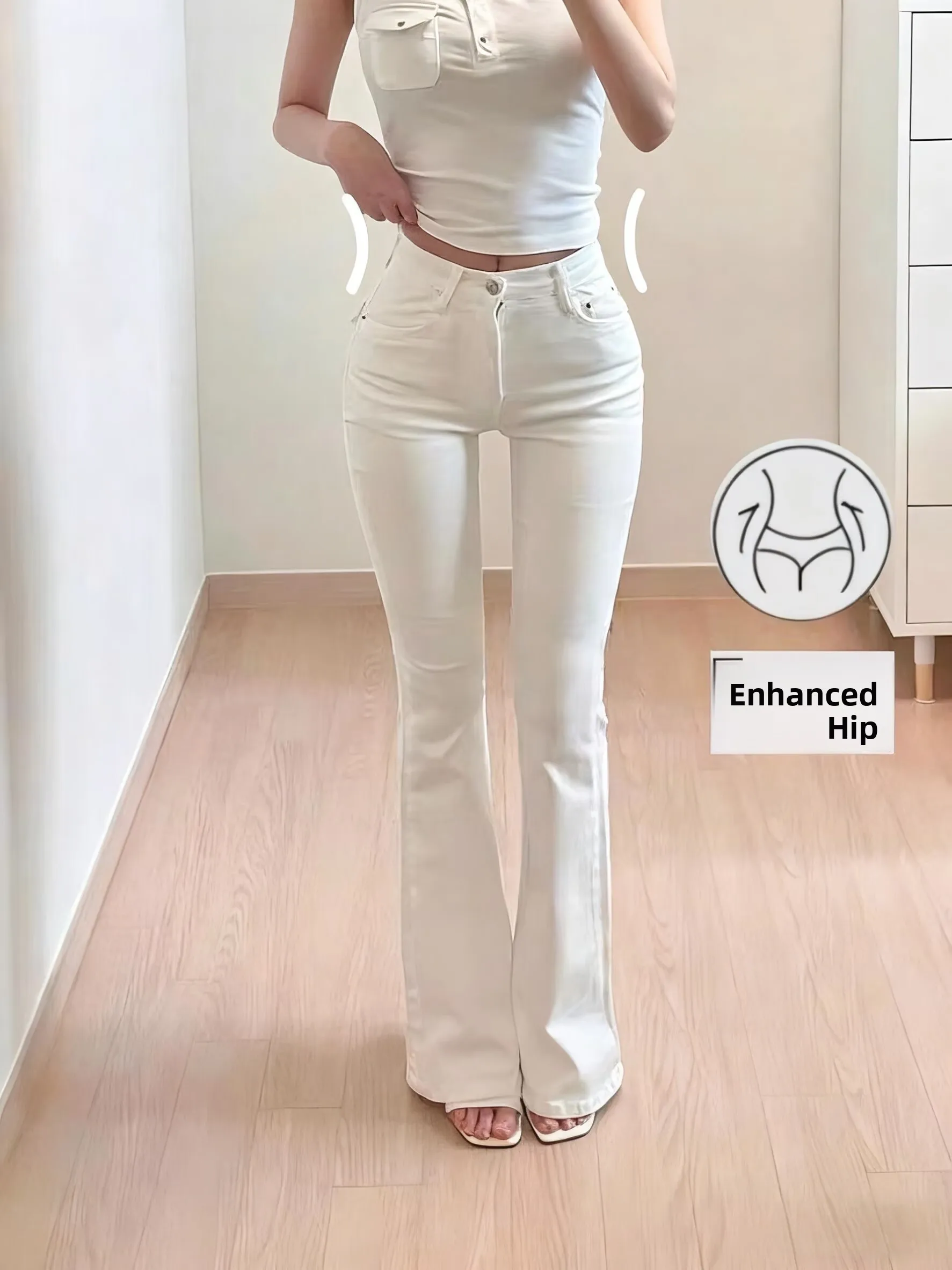 

Ele High Waist Bell Bot White Jeans Women's Slim Fit Spring Autumn Long Pants Faionable Versatile Cotton Stretch Denim