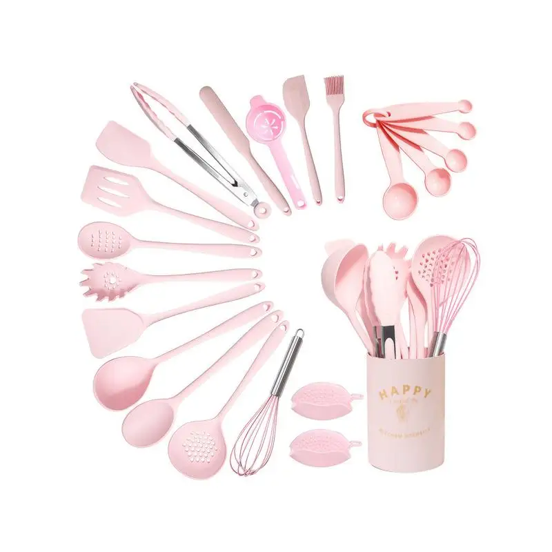 

22-Piece Silicone Turner Spatula Set, Heat-Resistant Kitchen Utensils for Cooking Fish, Eggs, and Pancakes - Pink