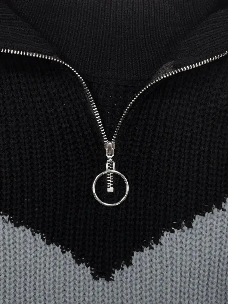 Maglione con scollo a v in acrilico Patchwork vibrante-morbido, ad alta elasticità, dettaglio catena, Pullover Casual a maniche lunghe per donna-perfetto