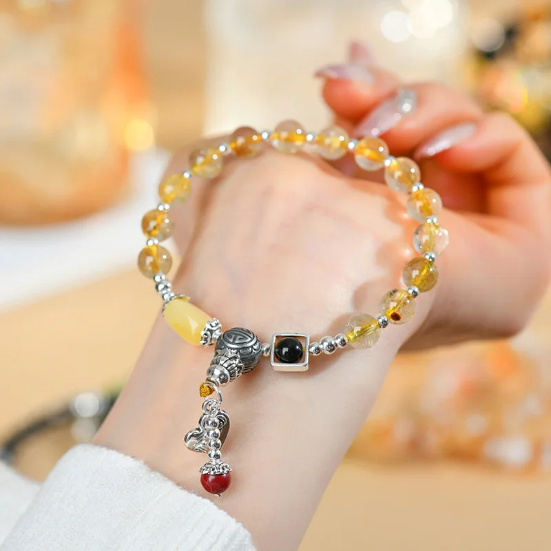 

Natural Golden Rutilated Quartz Amber Temple Cultural Fashion Women'S Bracelet