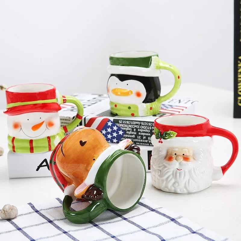 

Christmas Originality Ceramic Mugs 350 Ml Funny Travel Coffee Mug Cute Santa Claus Snowman Penguin Elk Girls Boys Friends Gifts