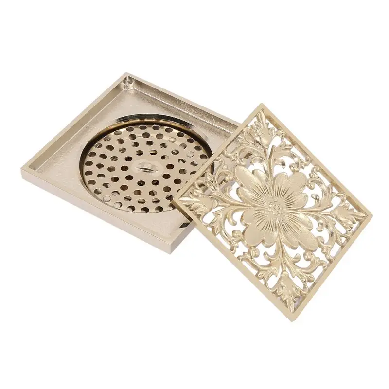 VOFUN-3X Gold Square Floor Drain Shower Ground Drainer With Strainer Filter Drainage Clean For Bathroom Washroom