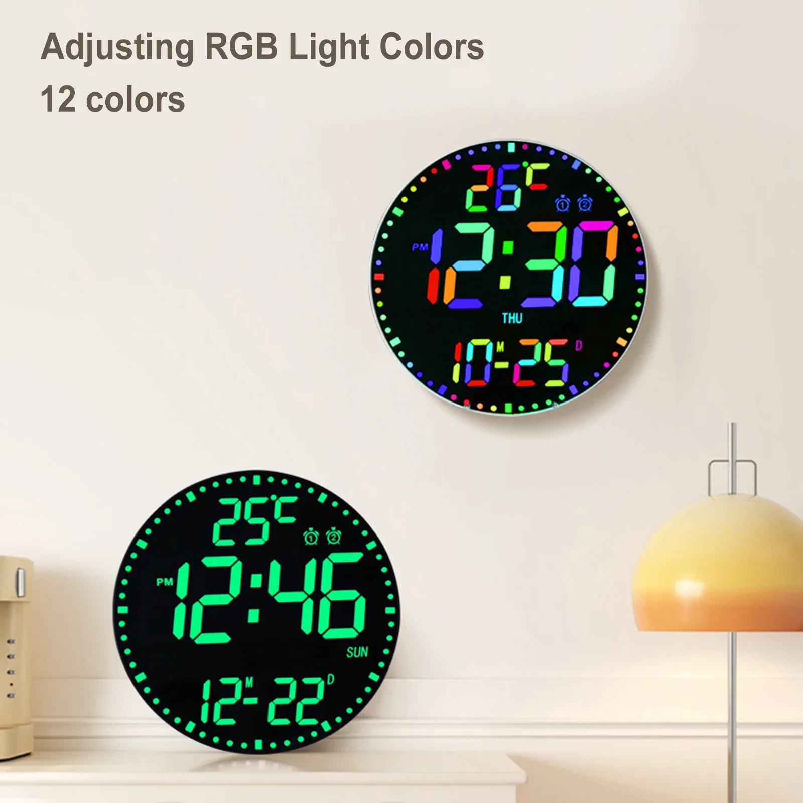 

Bestseller RGB Wall Clock Round Desk LED Clock 12 Light Adjustment Creative Dazzle Color Digital Clock With Remote Control For