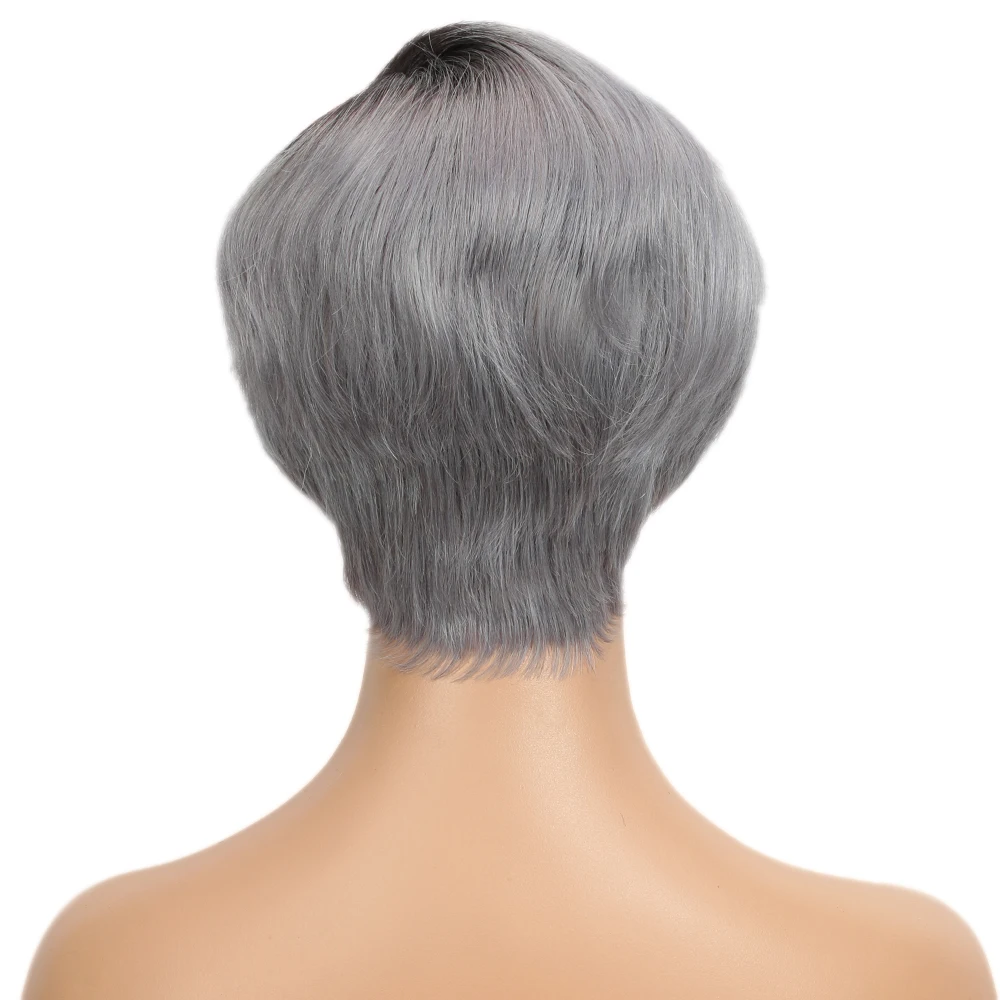 Sleek Short Pixie Cut Lace Human Hair Wigs For Women Grey Colored Brazilian Hair Wigs 613 Blonde Lace Wigs With Black Roots