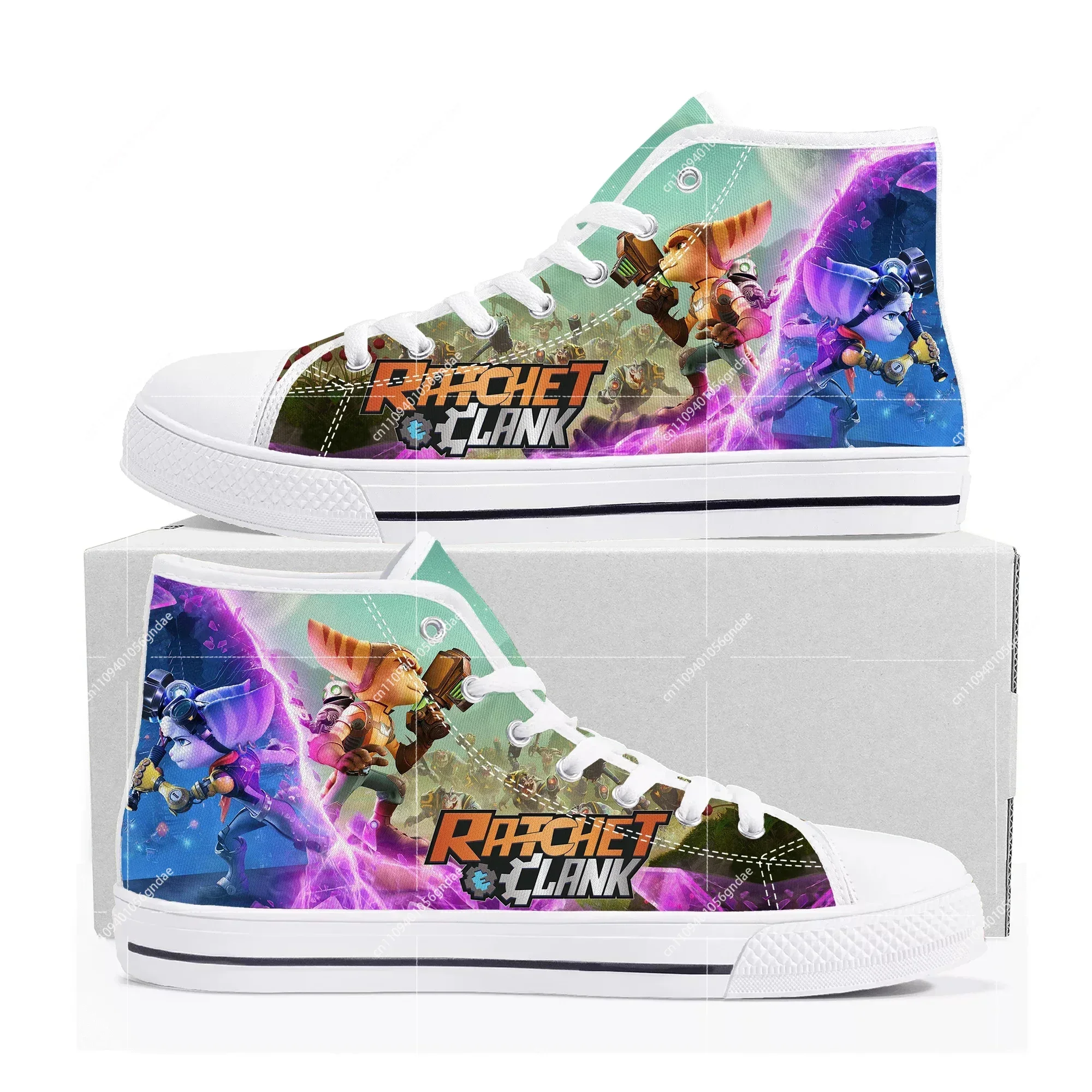 

Ratchet & Clank Rift Apart High Top Sneakers Cartoon Game Men Women High Quality Canvas Shoes Casual Fashion Tailor Made Sneaker