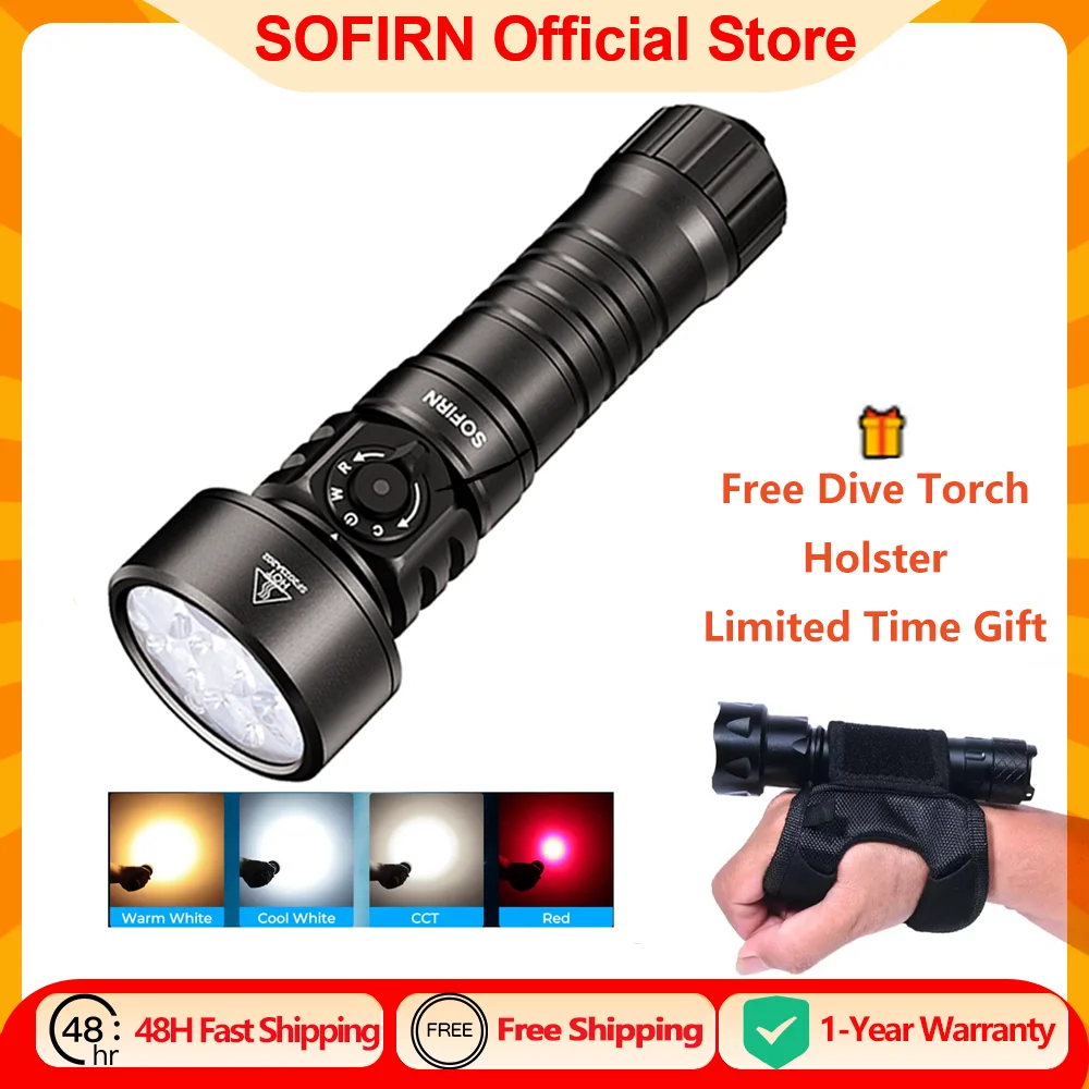 SOFIRN SD11 5000lm Tauchlampe 224m Rotes LED-Licht 7500mAh USB-C Wiederaufladbar Einstellbar mit Warmlicht-Funktion