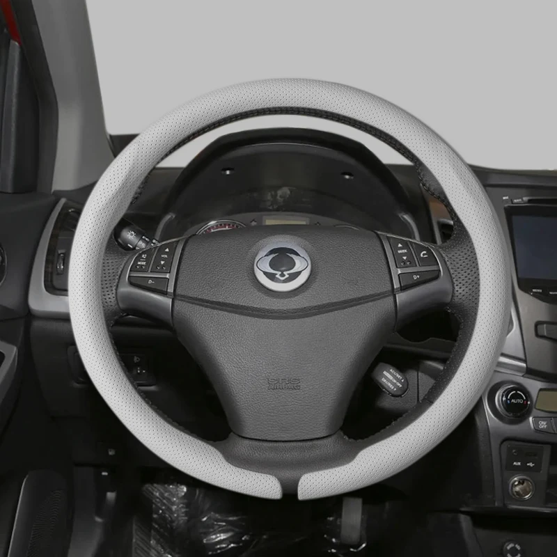 

Carbon car Nappa Leather Steering Wheel Cover Outer Diameter 37-38cm Suitable for Ssangyong Actyon Kyron Rexton Tivoli Korando
