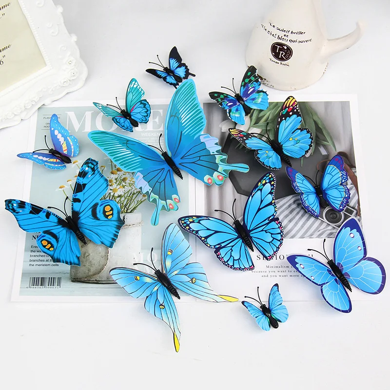 12pcs 3D Double Layer Butterflies Wall Stickers Living Room Decor Wedding Kids Room Decoration DIY Wall Art Magnet Stickers