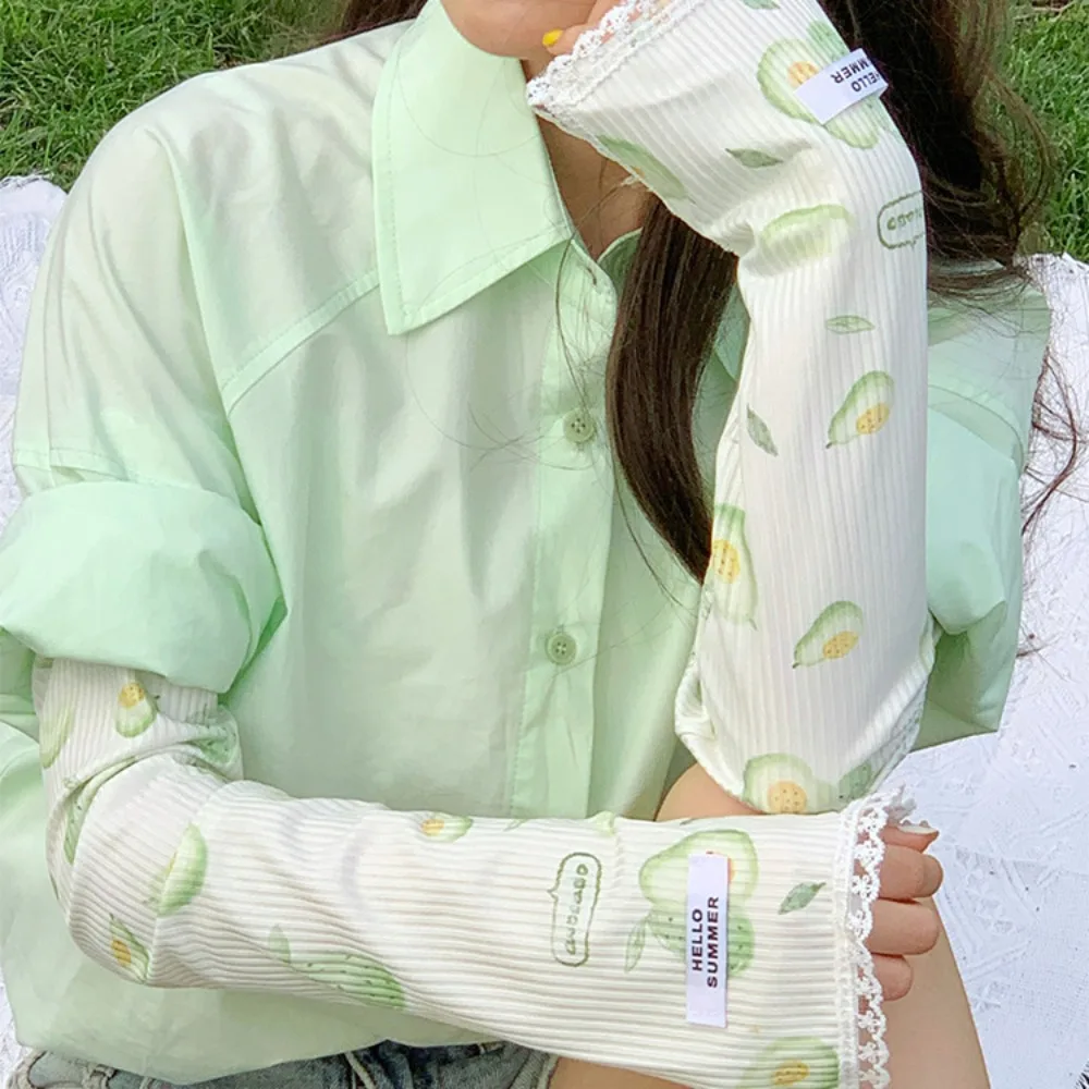 오렌지 과일 쿨링 팔 슬리브 복숭아 멜론 딸기 자외선 차단 슬리브 레이스 나비 수박 팔 커버 여성용