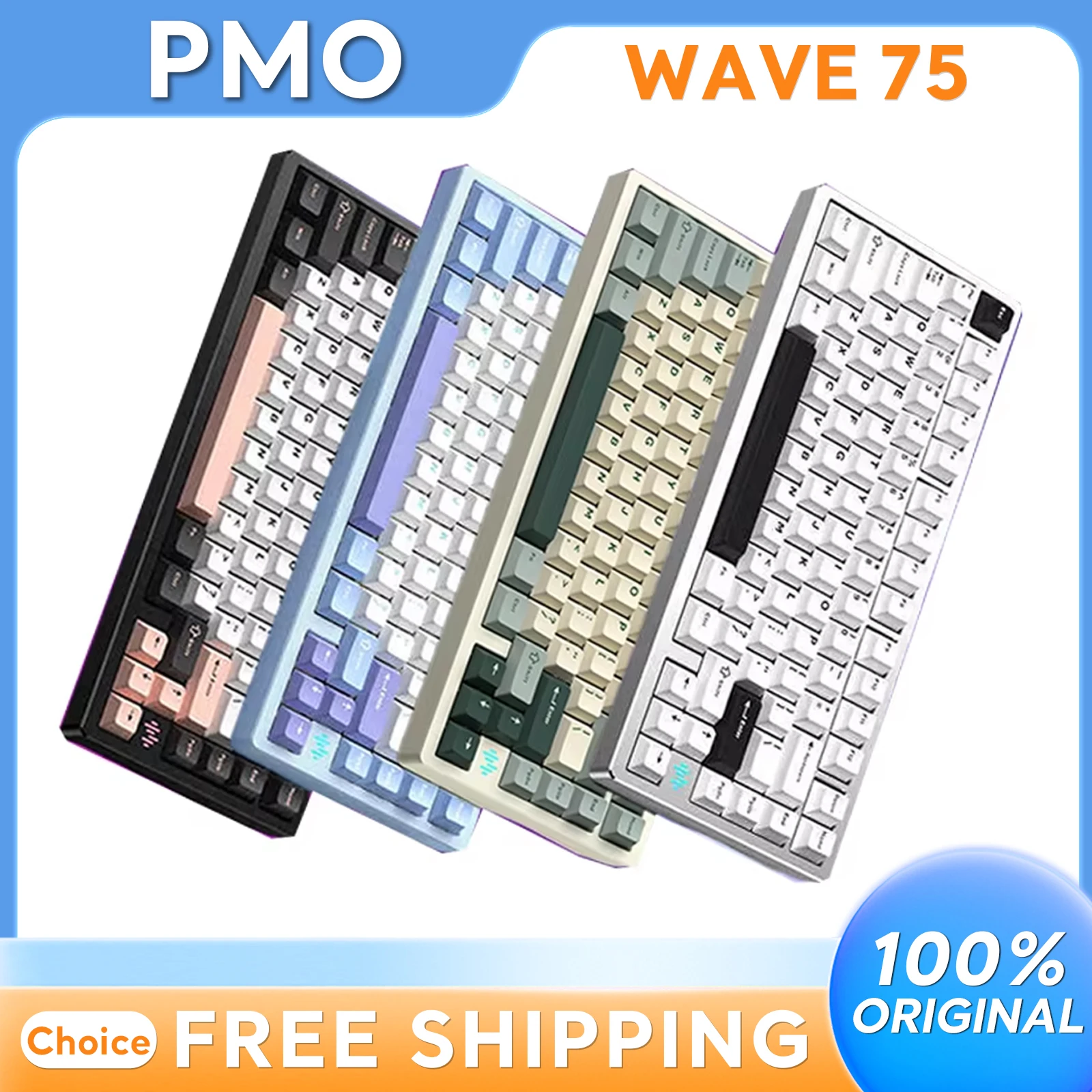 

PMO Wave75 Wireless Customized Mechanical Keyboard Hifi Switch 8000mAh QMK via Driver CNC Aluminum BT 2.4G PC Laptop Hot Swap