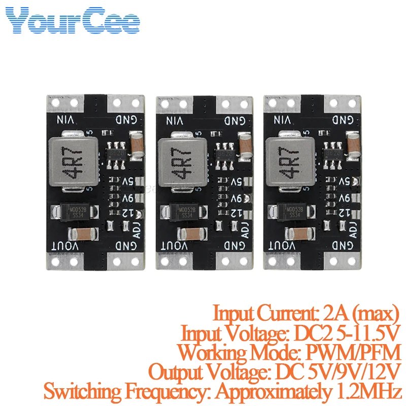 5pcs/1pc 2A Mini Boost Board XL3608 2A 5V 9V 12V DC-DC Switch Step Up Power Module PWM/PFM 2.5V-11.5V Input Voltage