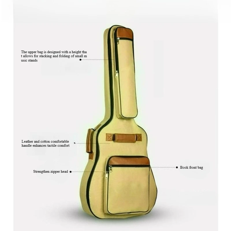 Acoustic Guitar Bag 41 Inch Thickened Waterproof Oxford Nylon Double Straps Cotton Padded Guitar Case Gig Backpack