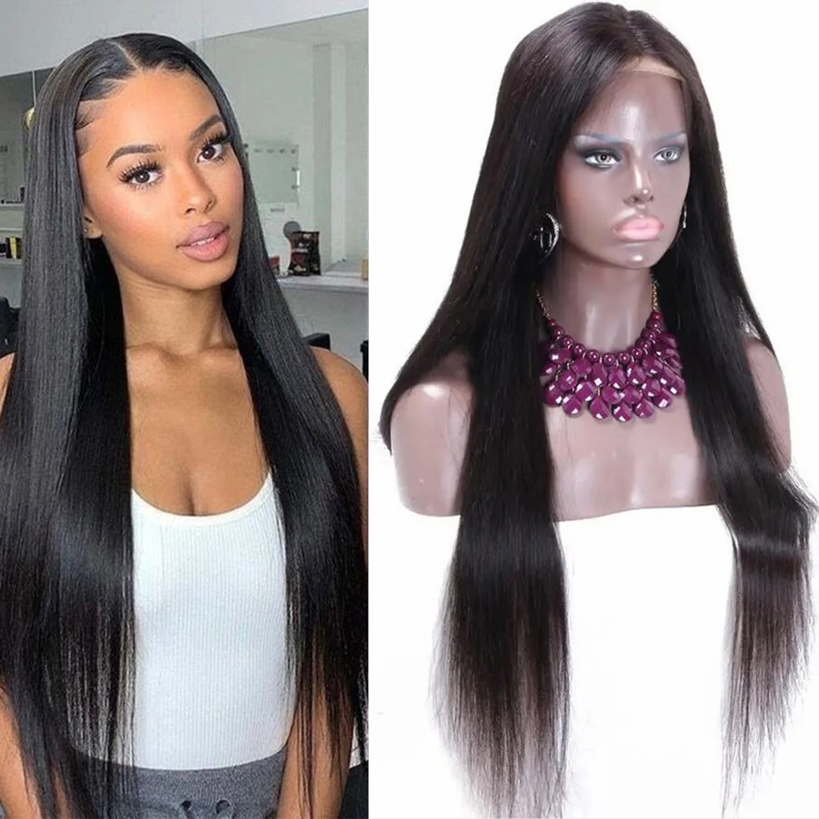 

Парик фронта шнурка 13x4 дюйма для женщин, парик из натуральных волос Remy с детскими волосами, естественная линия волос, отбеленные узлы, натуральный черный