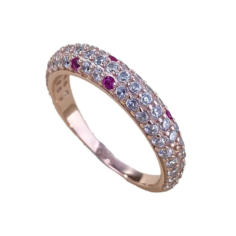 Anillo de encaje de lujo para mujer, conjunto de diamantes de oro rosa, chapado en plata pura S925, 2024