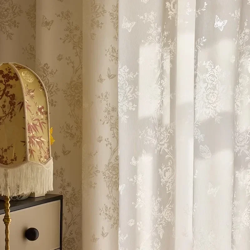 NH4241 cream color light luxury curtain yarn curtain light transparent living room window screen