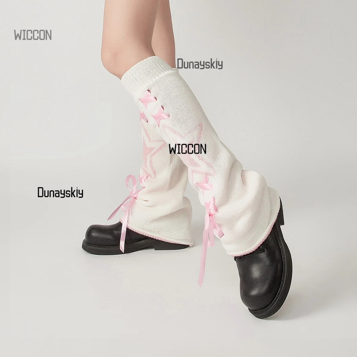 Y2K Star Print Leg Warmers - Black/White/Pink Kawaii Socks for JK Lolita Fashion Adjustable Ribbon Tie Christmas Halloween Gift