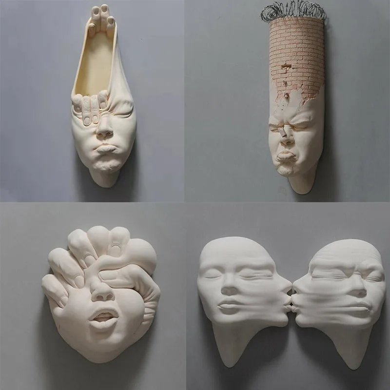 

Abstract Wall Hanging Resin Statue Creative Human Face Expression Sculpture Wall Flowerpot Art Craft Ornament Home Decor декор