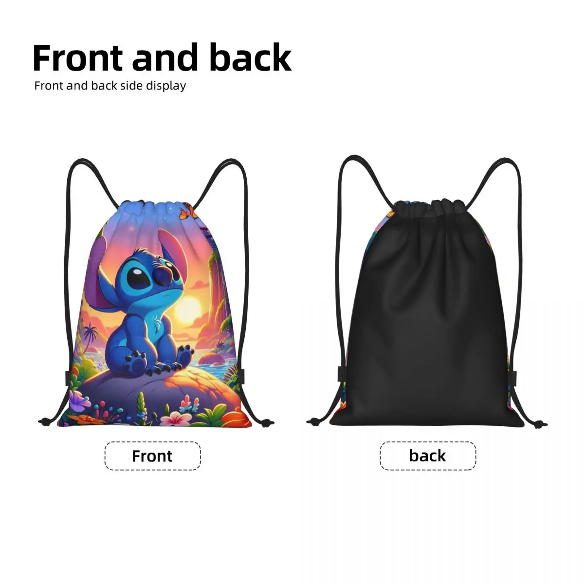 Custom Animated Lilo Stitch Drawstring Bag Men Women Lightweight Cartoon Animated Film Sports Gym Storage Backpack