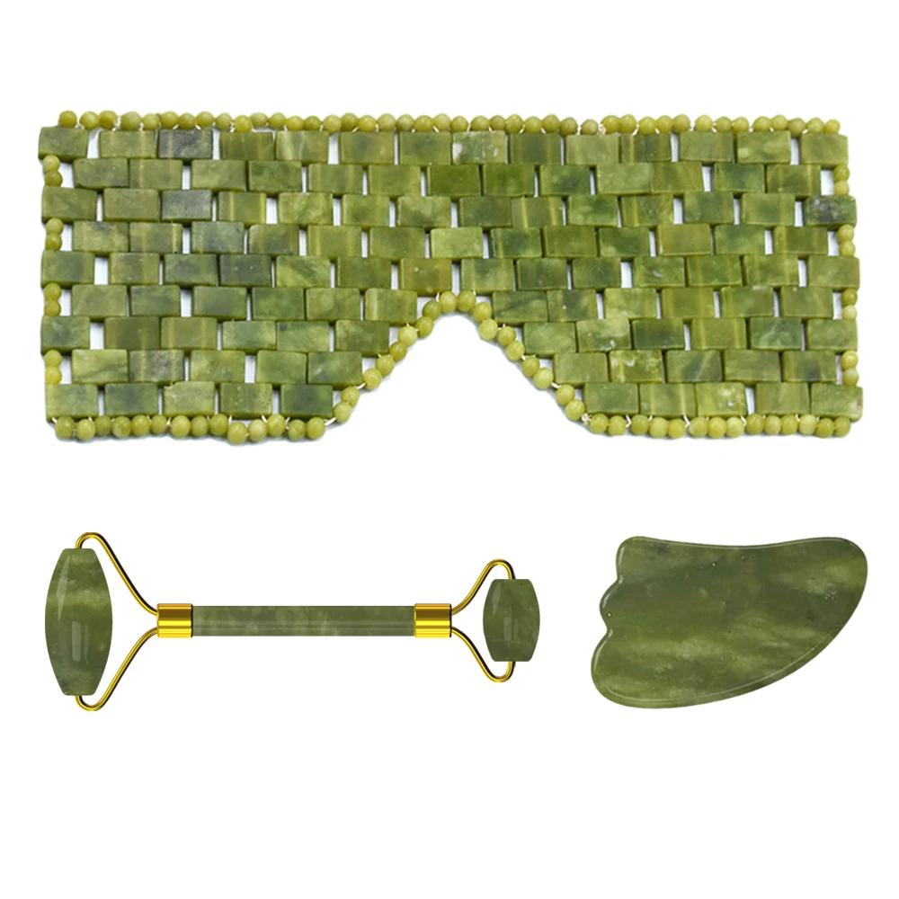 Jade Facial Roller Cooling Slapen Masker สําหรับนวดหน้า Anti-Aging Schraper ชุดลูกกลิ้งนวด